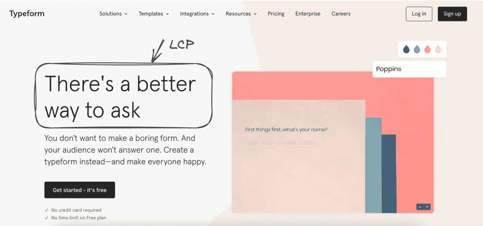 LCP element of the Typeform’s homepage